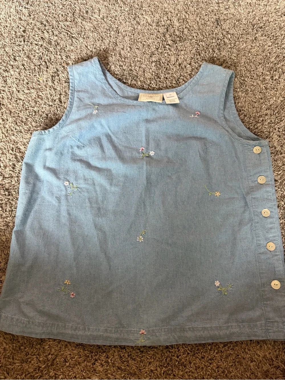 Susan Bristol Vintage Denim Blue Embroidered Sleeveless Top